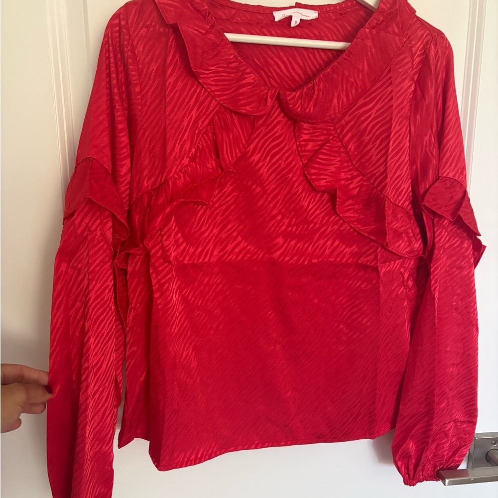Red Ruffled Long Sleeve Blouse - Picture 4 of 5